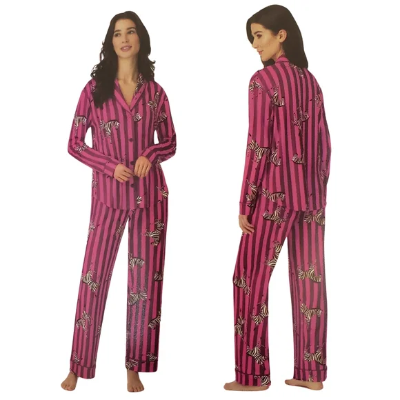 Room Service Pajama Set Women Pink (Pink Zebra Stripe) Shawl Collar NWT🦓 - Picture 2 of 3